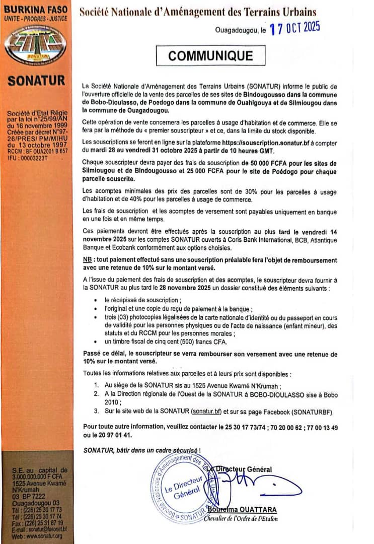 COMMUNIQUÉ DE LA SONATUR