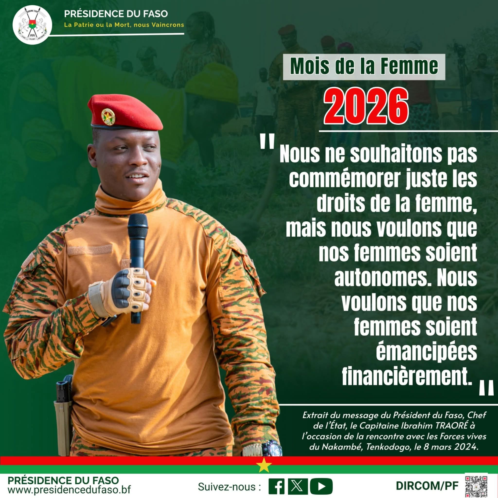 8-Mars 2026: Communiqué de la Présidence du Faso